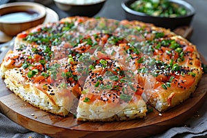 Sushi pizza combines elements of sushi and pizza in one dish.