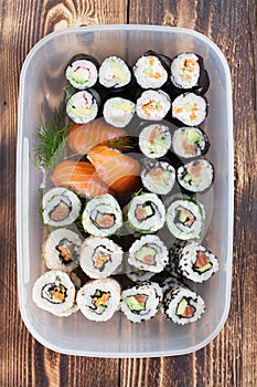 Sushi in a plastic box