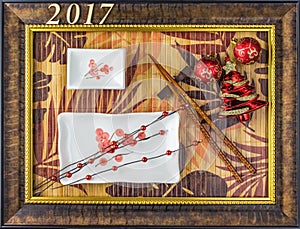 Sushi plate Christmas background with frame from the picture