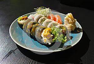 Sushi Plate, Fish Maki Rolls, Japan Seafood, Sushi Set, Asian Dinner, Tradition Nigiri Susi