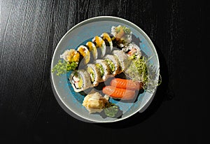 Sushi Plate, Fish Maki Rolls, Japan Seafood, Sushi Set, Asian Dinner, Tradition Nigiri Susi