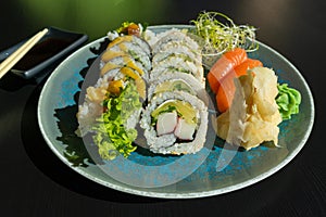 Sushi Plate, Fish Maki Rolls, Japan Seafood, Sushi Set, Asian Dinner, Tradition Nigiri Susi