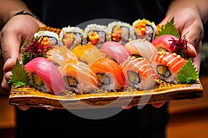 Sushi Plate, Fish Maki Rolls, Japan Seafood, Sushi Set, Asian Dinner, Tradition Nigiri Susi