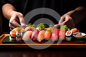 Sushi Plate, Fish Maki Rolls, Japan Seafood, Sushi Set, Asian Dinner, Tradition Nigiri Susi