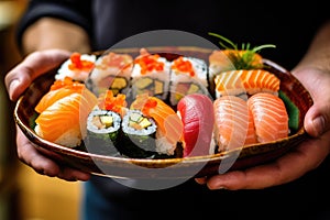 Sushi Plate, Fish Maki Rolls, Japan Seafood, Sushi Set, Asian Dinner, Tradition Nigiri Susi