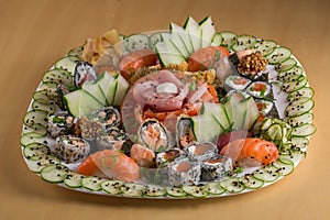 Sushi plate. sushi rolls. Japanese food