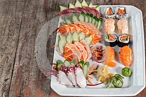 sushi plate. sushi rolls. Japanese food.