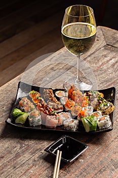 sushi plate. sushi rolls. Japanese food.