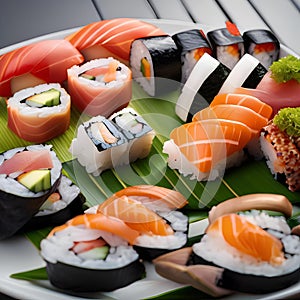 A sushi platter arranged in an artistic pattern3 photo