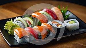 A sushi platter with a variety of textures and flavors