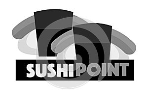 Sushi point menu logo design vector illustration isolated on white.