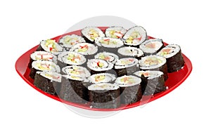 Sushi on red plate