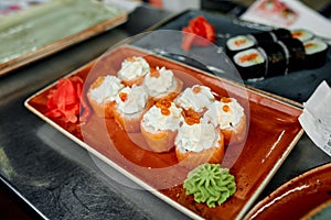 Sushi on the red plate