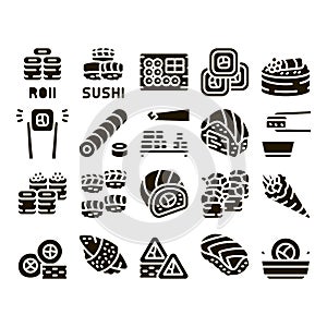 Sushi Roll Asian Dish Glyph Set Vector