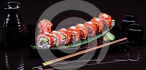 Sushi roll, asian food, sushi black background, sushi with avacado