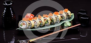 Sushi roll, asian food, sushi black background, sushi with avacado