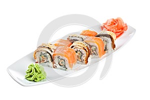 Sushi (Roll Assorted Omori) on a white background