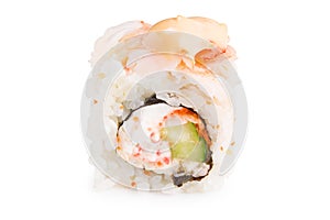 Sushi roll California with crab meat, avocado, cucumber isolated on white background. Japanese food