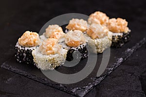 Sushi roll with cream cheese, sesame. Japanese food