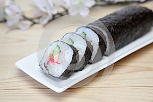 Sushi roll on a dish