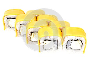 Sushi roll japanese food isolated on white background california sushi roll dietary in cheese closeup