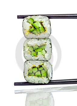 Sushi Roll (Kappa maki roll) on a white background