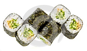 Sushi Roll (Kappa maki roll) on a white background