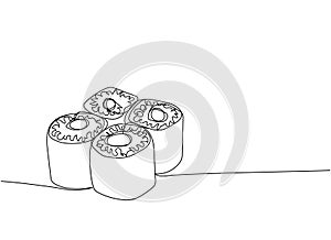 Sushi roll one line art. Continuous line drawing of sushi, japanese, food, roll, culture, tasty, restaurant, japan