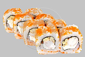 Sushi roll Philadelphia Tamago with Philadelphia cheese Shrimps Omelet Masago caviar