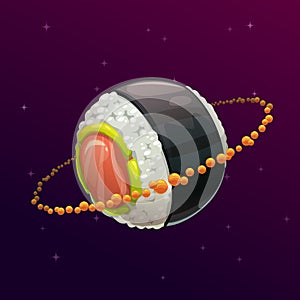 Sushi roll planet. Fantasy space illustration.