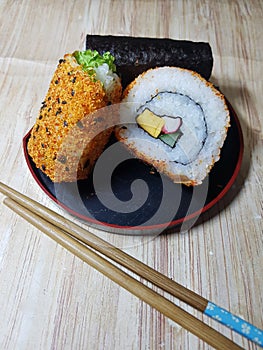 Sushi roll on the plate