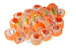 A sushi roll with salmon set