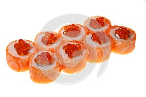 A sushi roll with salmon set