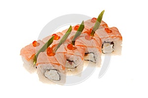 A sushi roll with salmon set