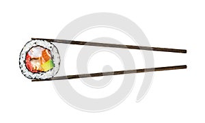 Sushi roll with salmon, shrimps and avocado