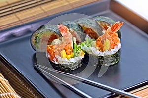 Sushi roll served as a traditional dish