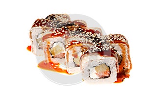 A sushi roll set with Anguillidae