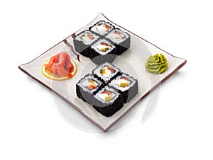 Sushi roll set with black caviar
