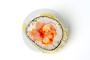 Sushi roll with tempura tuna and salmon