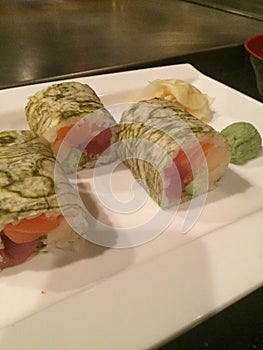 Sushi roll on a white plate