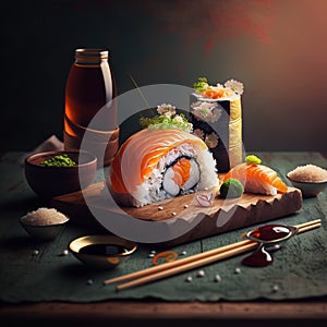 Sushi Rolls. AI generated Illustration