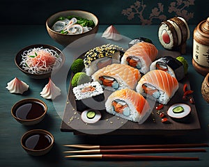 Sushi Rolls. AI generated Illustration