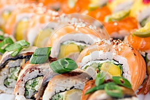 Sushi rolls background