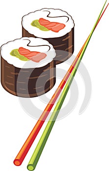 Sushi rolls and chopsticks