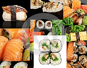 Sushi Rolls Collage, Various Sushi Collection, Different Susi Rolls