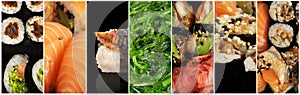 Sushi Rolls Collage, Various Sushi Collection, Different Susi Rolls