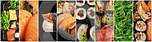 Sushi Rolls Collage, Various Sushi Collection, Different Susi Rolls