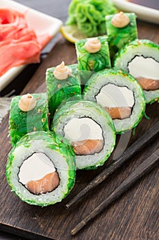 Sushi rolls covered with chuka