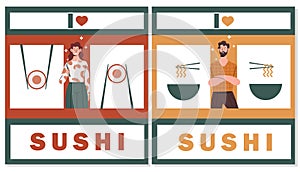 Sushi rolls delivery vector concept