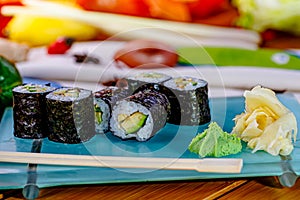Sushi rolls hosomaki with avocado